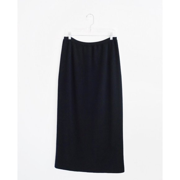 Vintage Dresses & Skirts - Vintage Minimalist 90s Black Merino Wool Knit Maxi Sweater Skirt sz Large